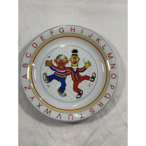 Vintage Sesame Street Plate Bert and Ernie Porcelain Alphabet kids Plate  8.5"